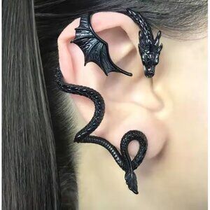 Gothic Dragon Wrap Earrings Black Stud Fantasy Wing Serpent Jewelry Women